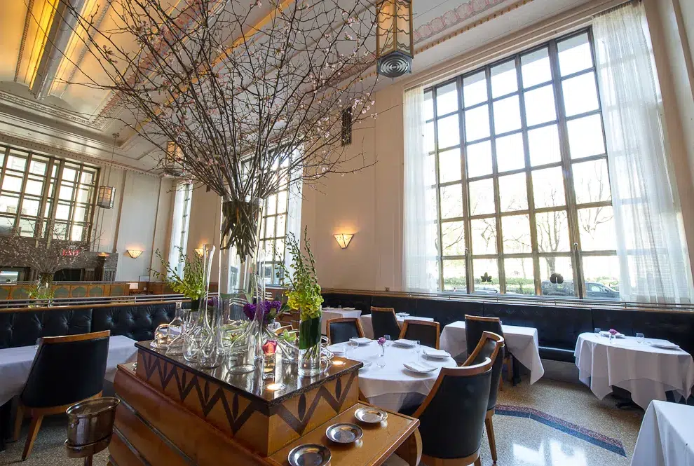 Modern Scandinavian décor at Aquavit Midtown, celebrated among NYC romantic restaurants for its elegant style.