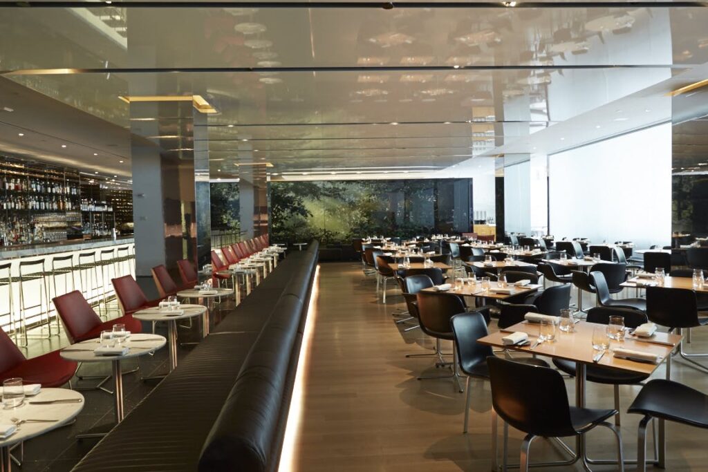 Elegant dining room at The Modern inside the Museum of Modern Art, one of the best NYC romantic restaurants.